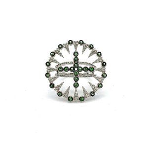 Rarities Sterling Silver 1.33Ctw Tsavorite & White Zircon Open Ring
